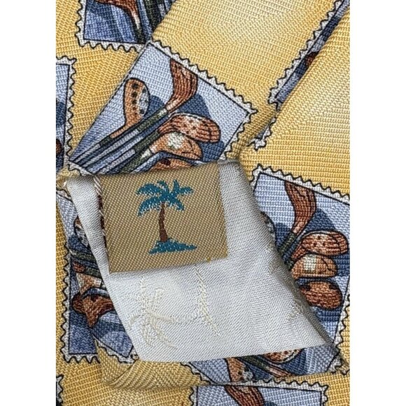 TOMMY BAHAMA Golf Tie Men's 100% Silk Golf Clubs Yellow Blue X-Wide Sporty GUC - Picture 6 of 9